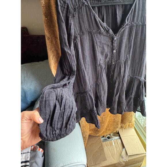 Free People Black Long Sleeve Tunic Top, Boho size XS - Picture 5 of 9